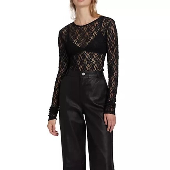 Nally & Millie Sheer Mesh Lace Top Long Sleeve Round Neck Pullover Sexy Sz M - Picture 4 of 7